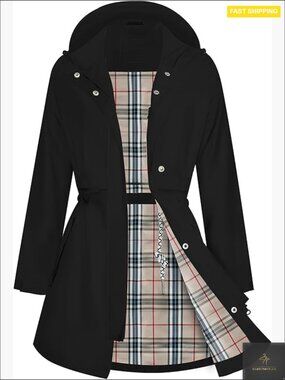 Women Waterproof Rain Jacket with Hood Breathable Long Trench Coat Midi Length